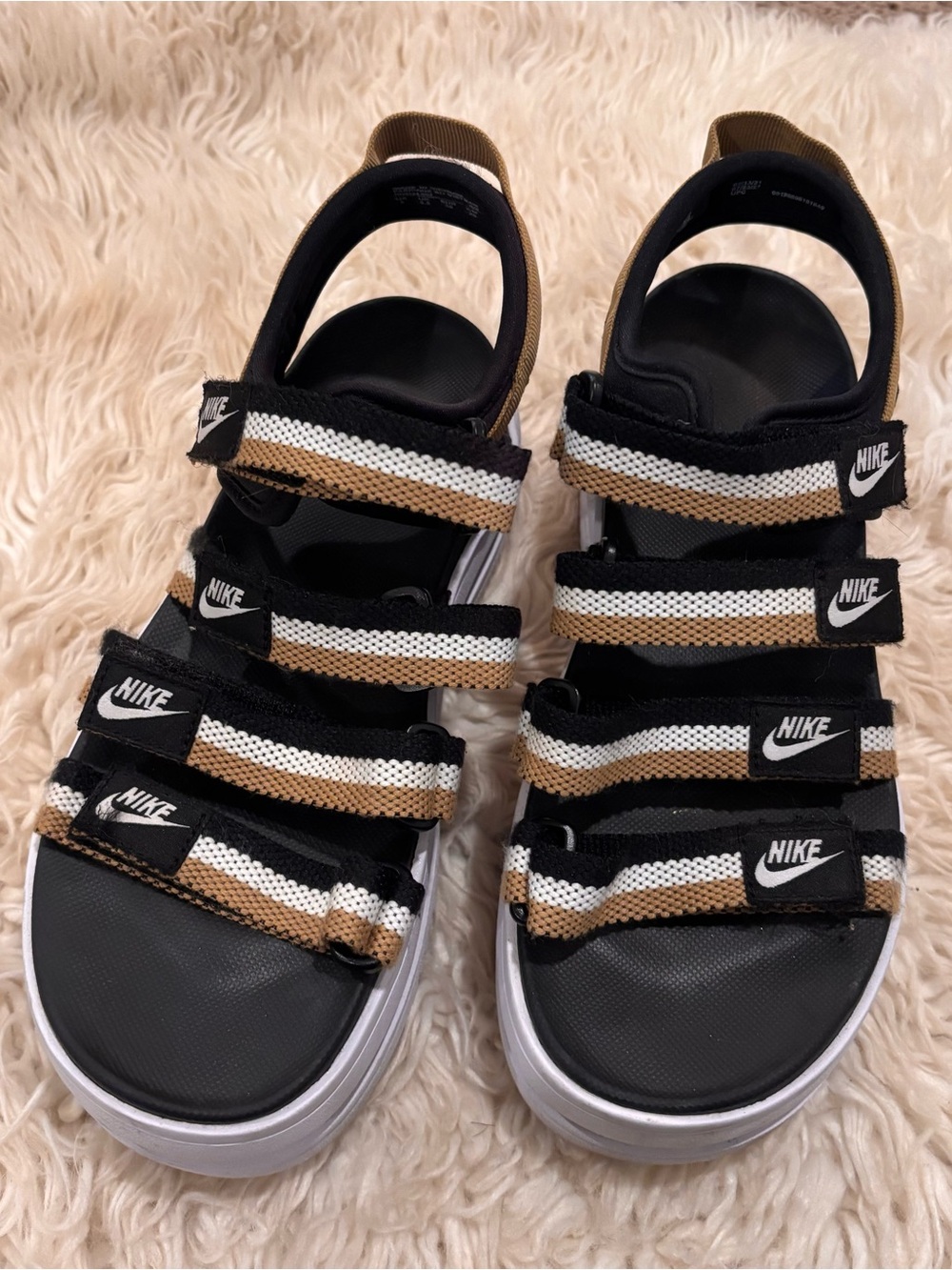 Nike Kids Black, White & Tan Triple-Strap Sport Sandals
